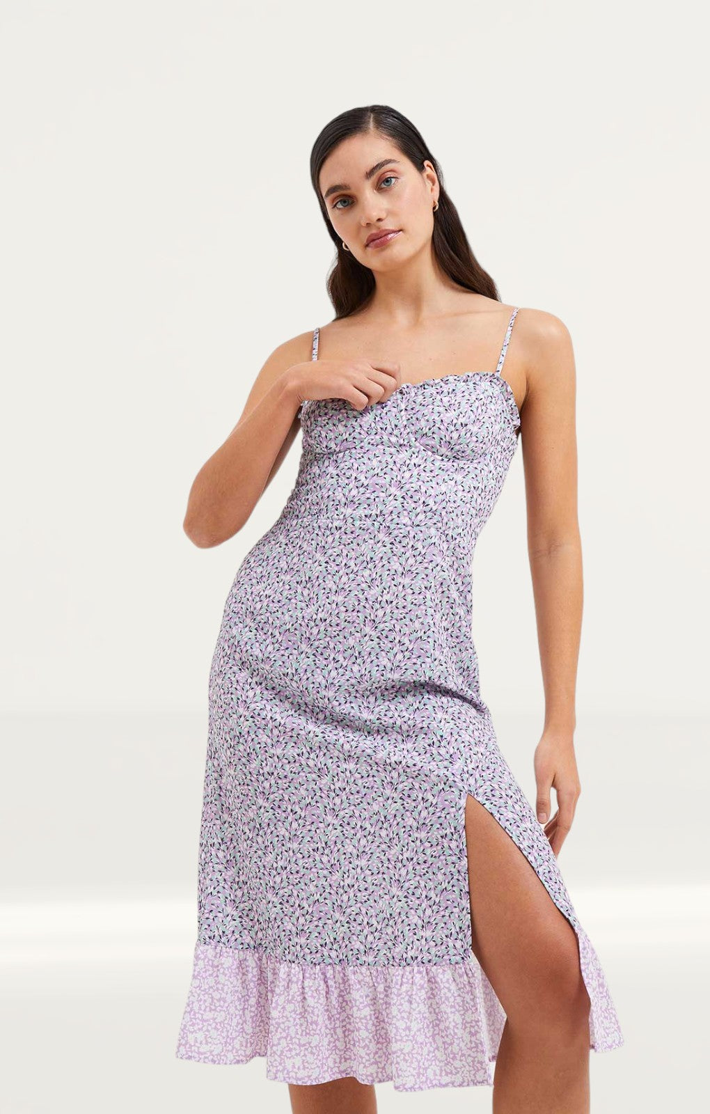 French Connection Enora Verona Sweetheart Ruffle Midi Dress