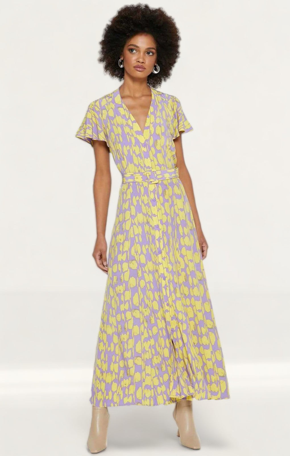 French Connection Soft Violet Islanna Crepe Printed Midi Dress