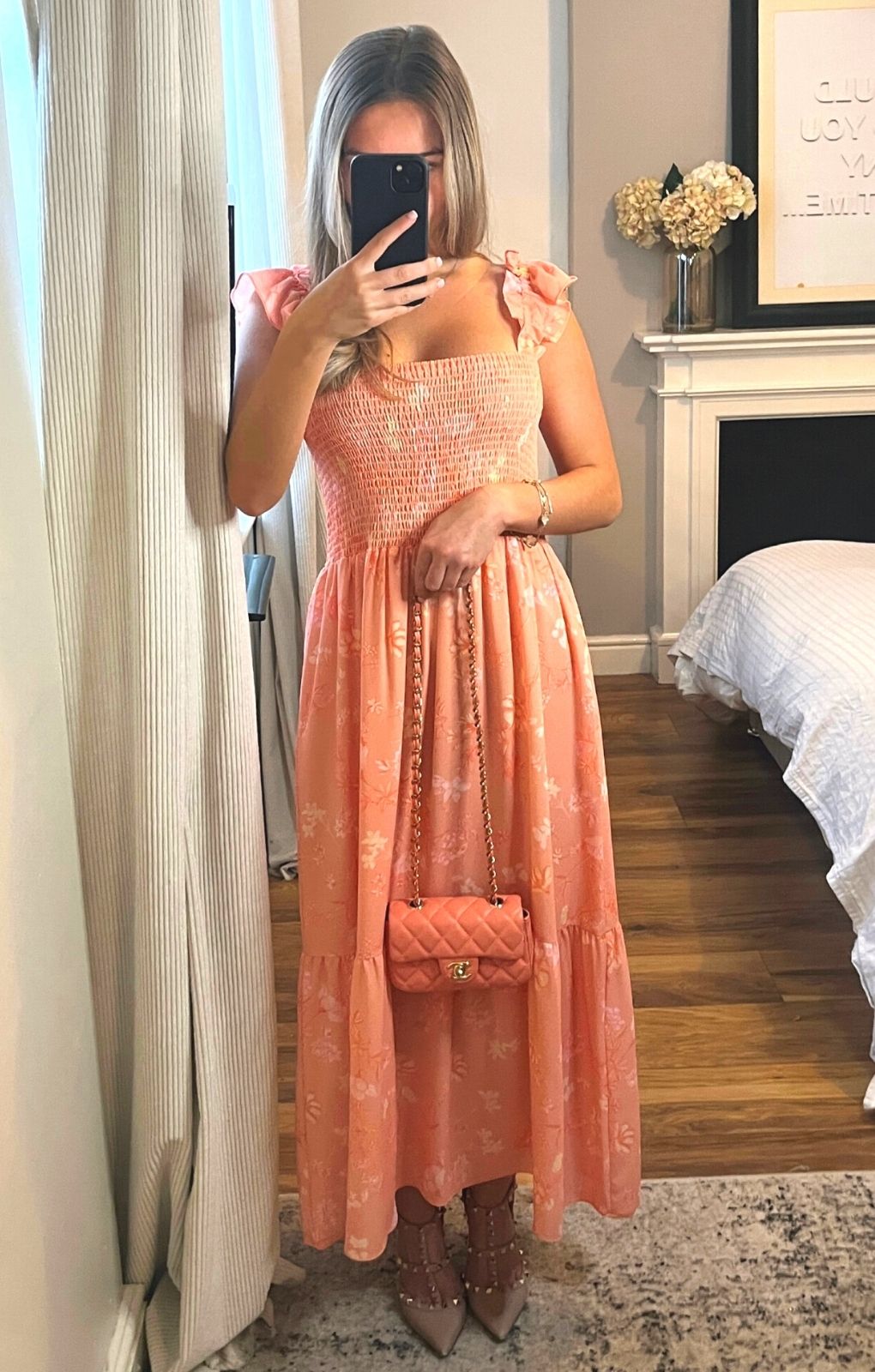 Rent French Connection Diana Verona Drape Frill Dress Coral Pink Hirestreet