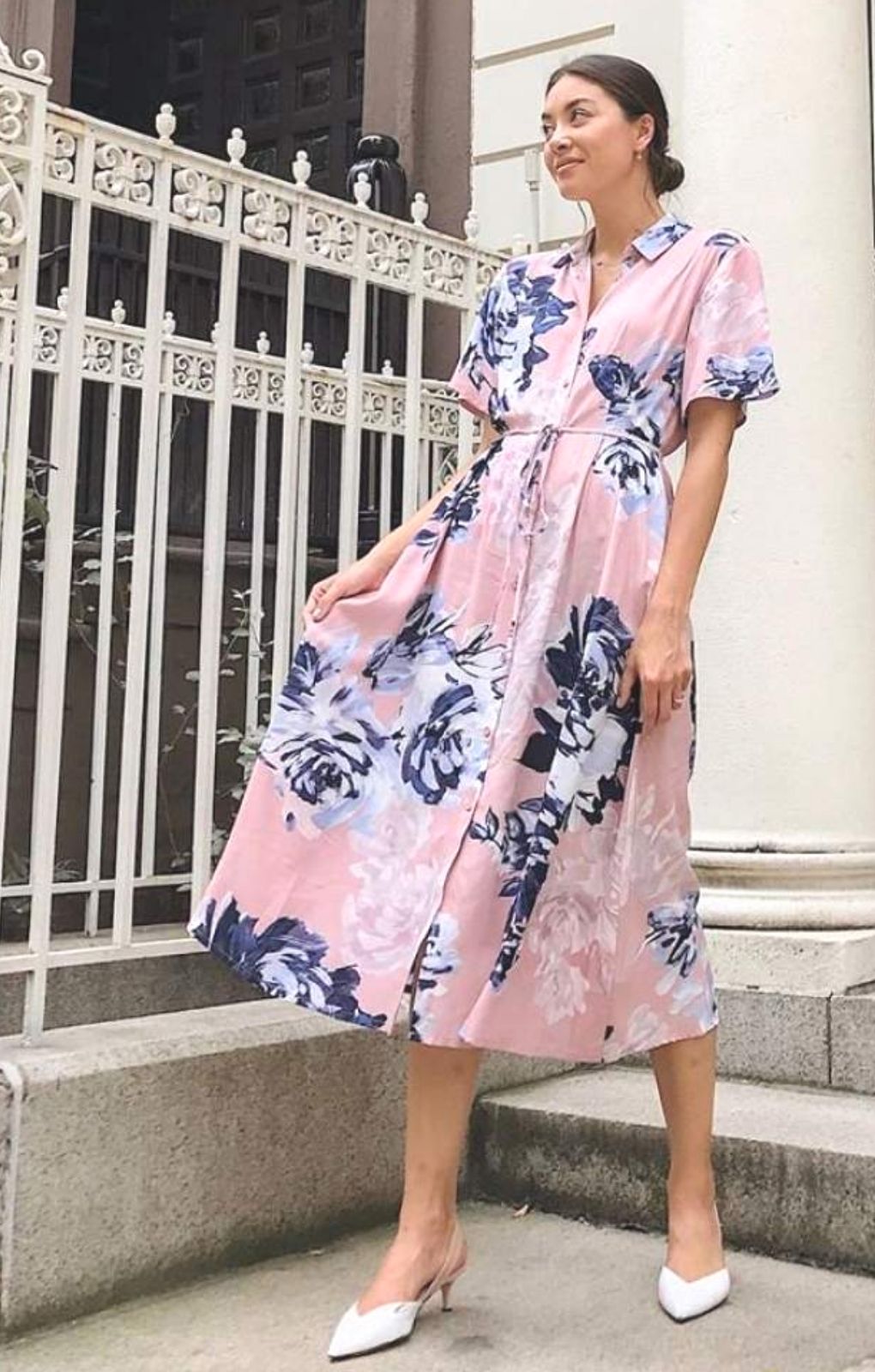 Pink floral shirt dress best sale