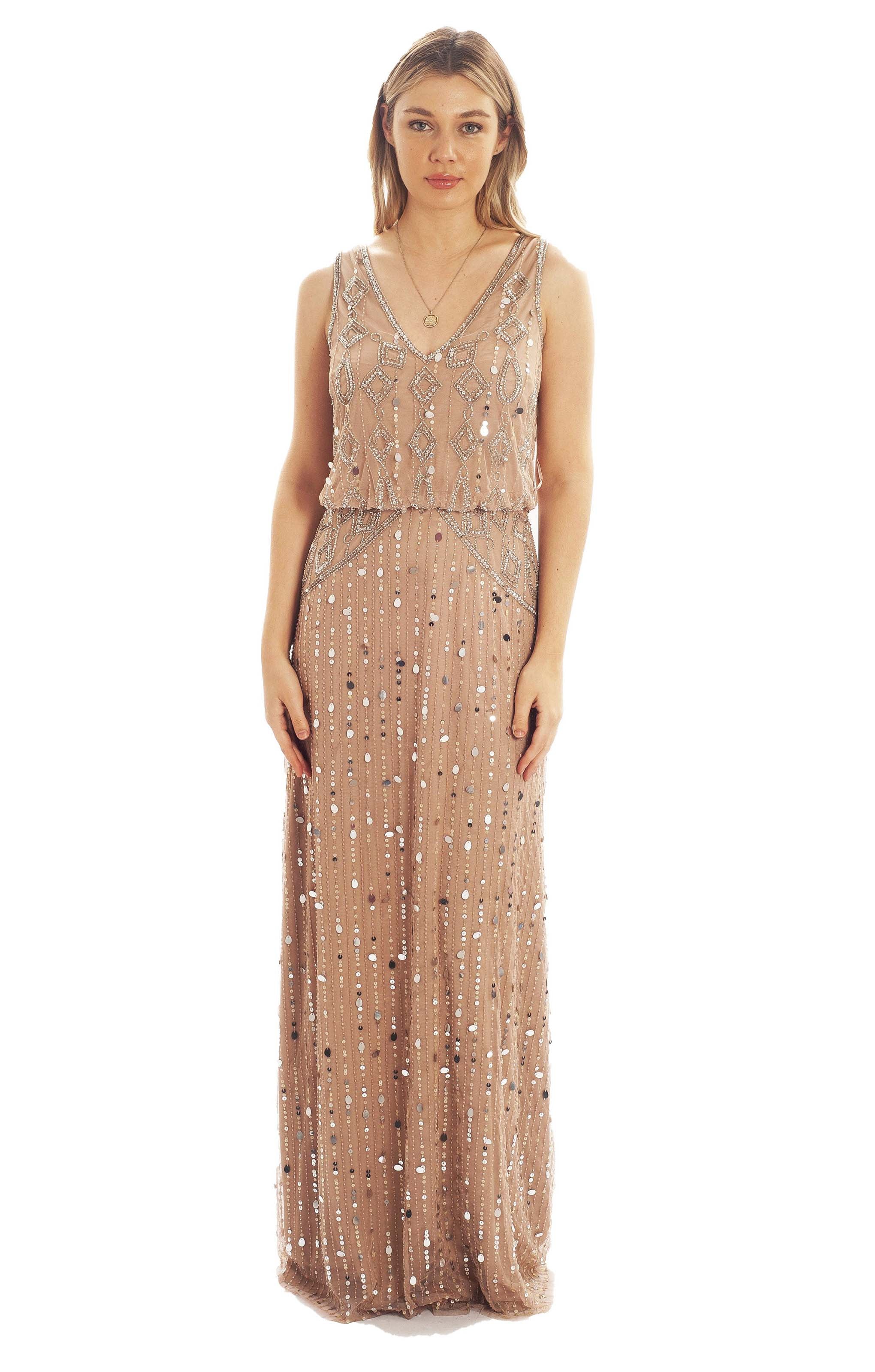 Rent Frock Frill Pink V Neck Embellished Maxi Dress Hirestreet