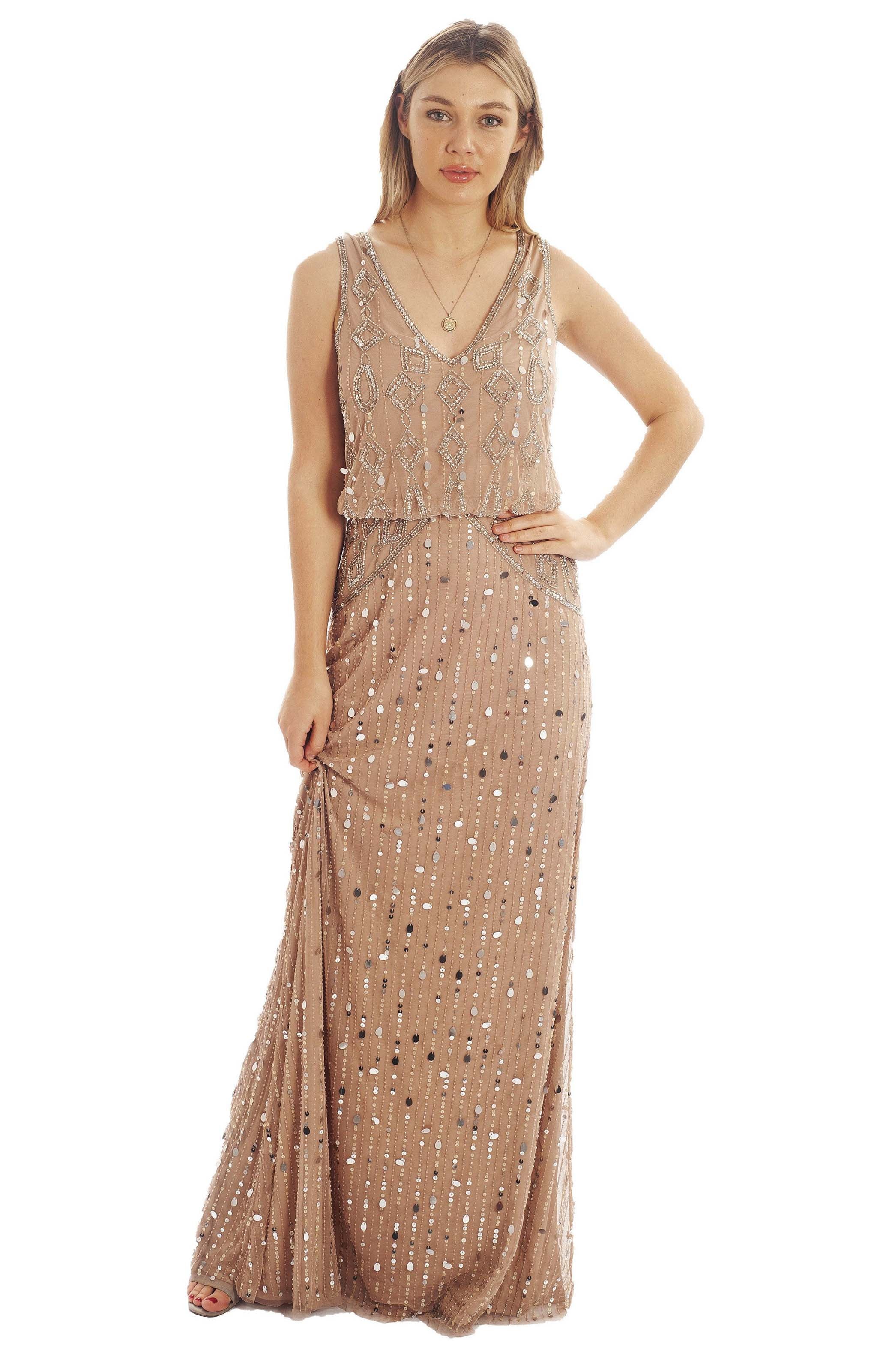 Rent Frock Frill Pink V Neck Embellished Maxi Dress Hirestreet