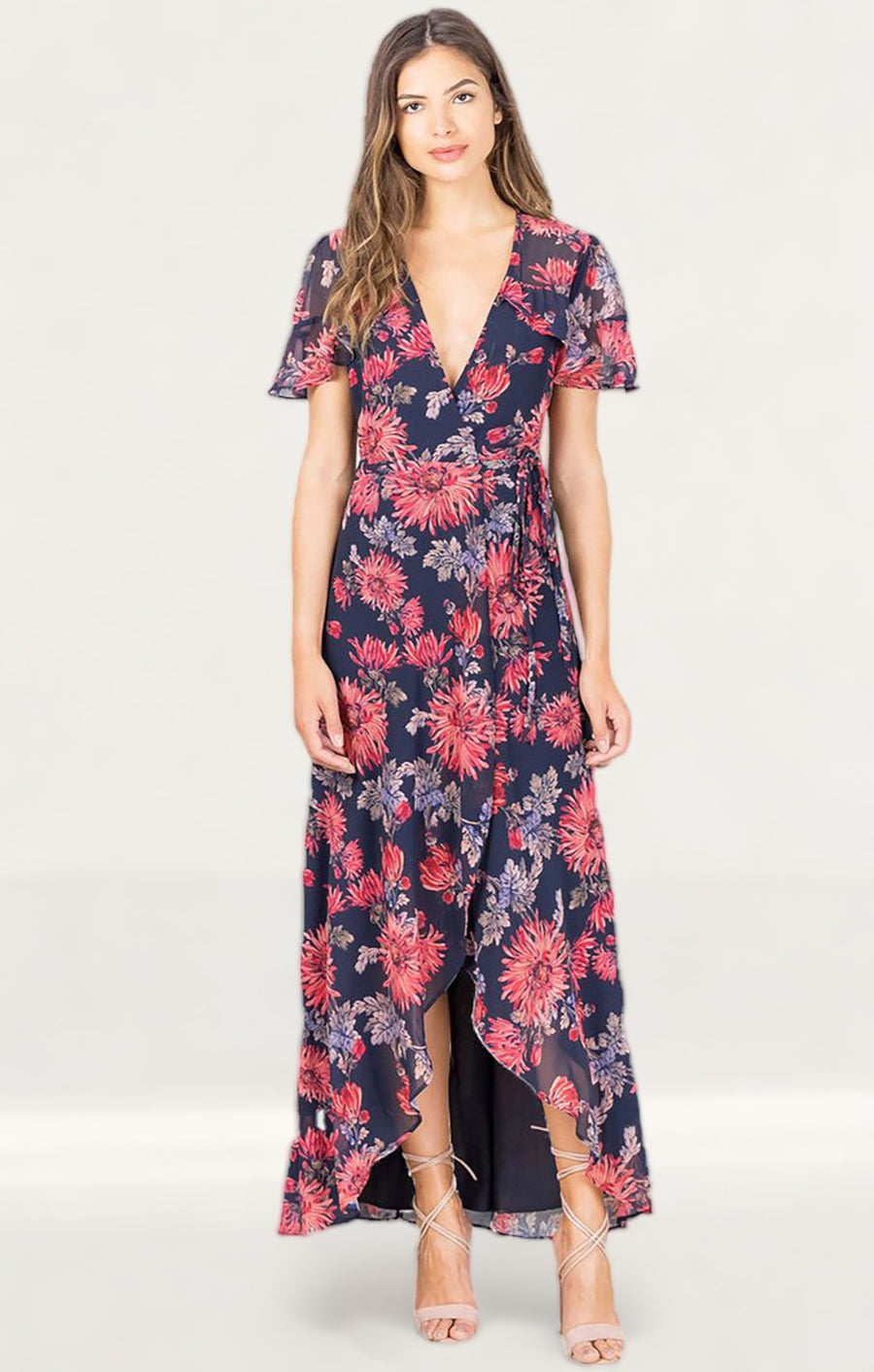 Rent Hope & Ivy Navy Floral Wrap Maxi Dress | Hirestreet