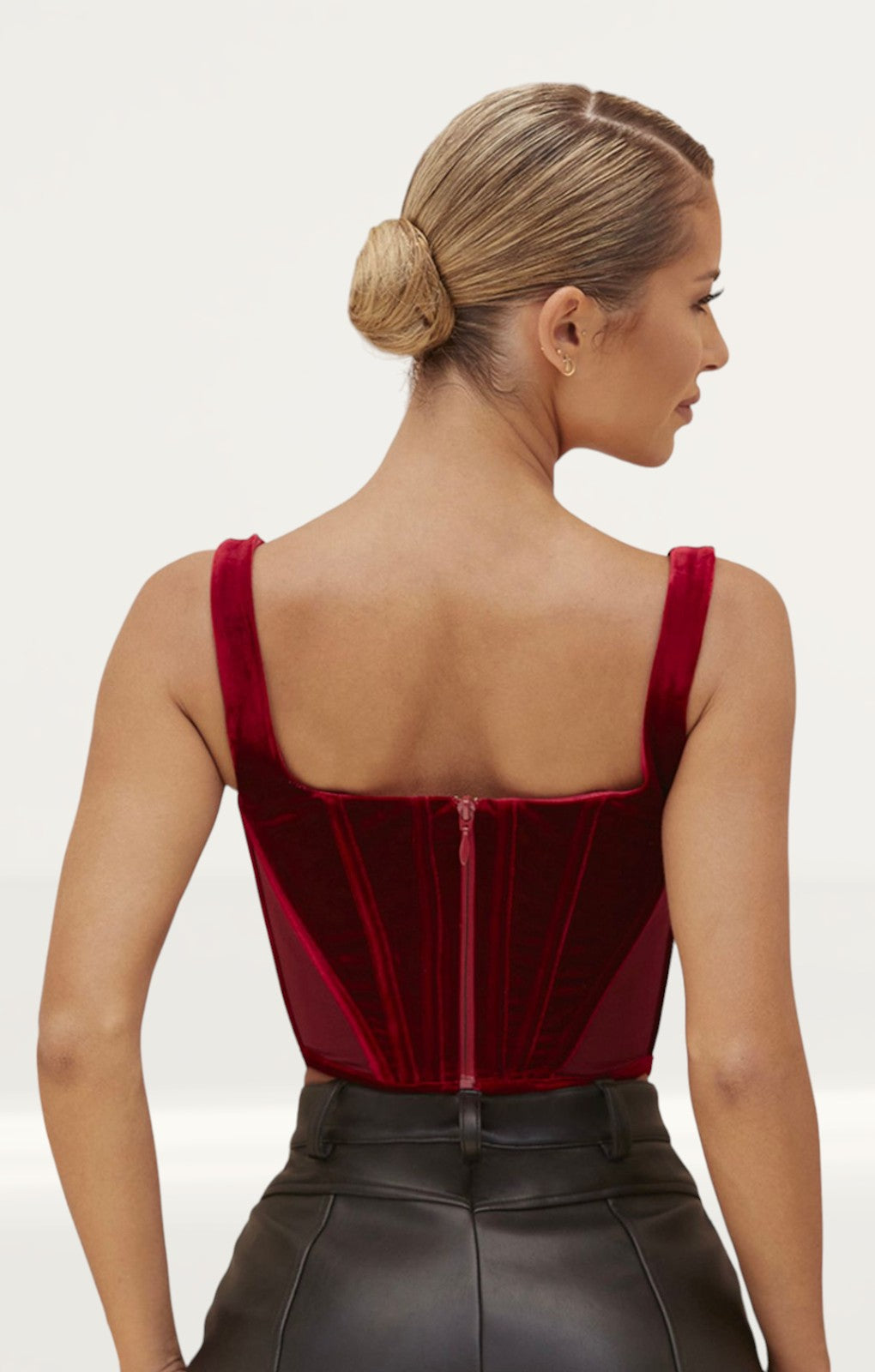 House Of CB Wine Charise Velvet Corset Top