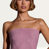 Oh Polly Odetta Embellished Strapless Crop Top in Light Pink