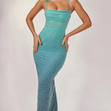 Oh Polly Monte Carlo Embellished Strapless Maxi Dress in Blue Ombré