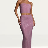 Oh Polly Odetta Embellished Strapless Crop Top in Light Pink