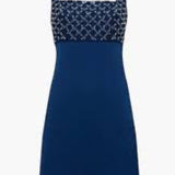 French Connection Embroidered Darcy Crepe Mini Dress in Midnight Blue