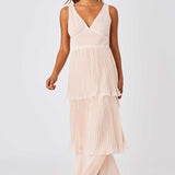 Little Mistress Mariska Nude Tiered Hem Maxi Dress