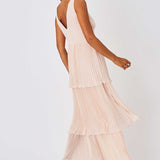 Little Mistress Mariska Nude Tiered Hem Maxi Dress