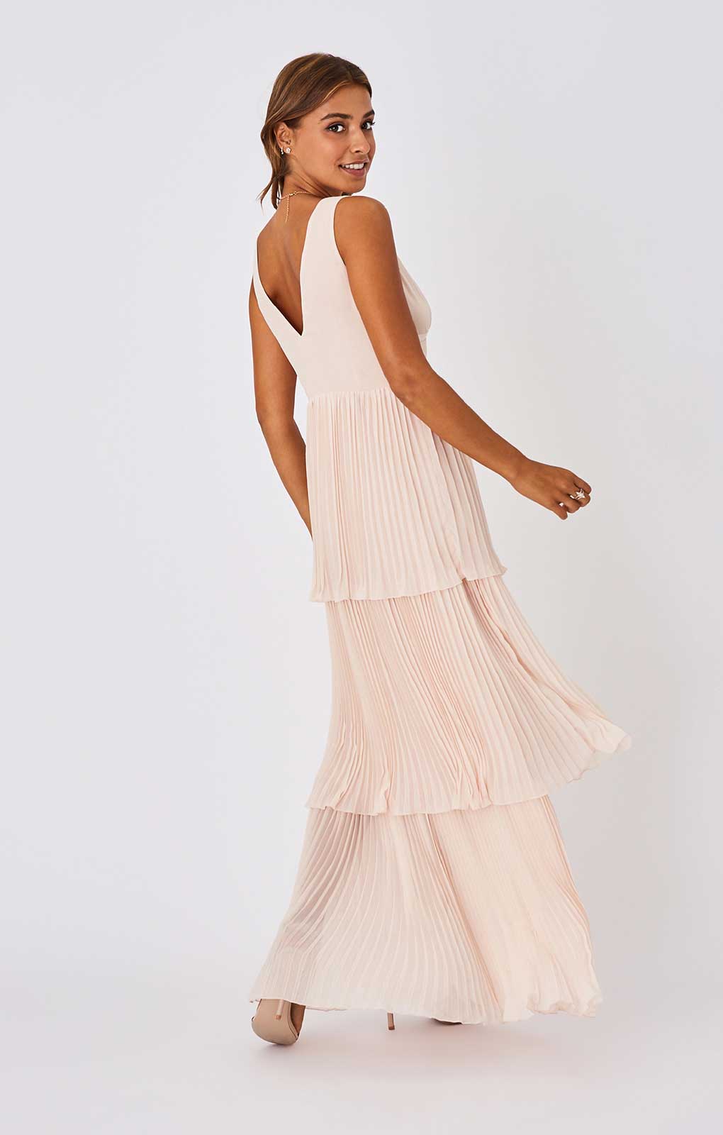 Little Mistress Mariska Nude Tiered Hem Maxi Dress