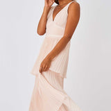 Little Mistress Mariska Nude Tiered Hem Maxi Dress