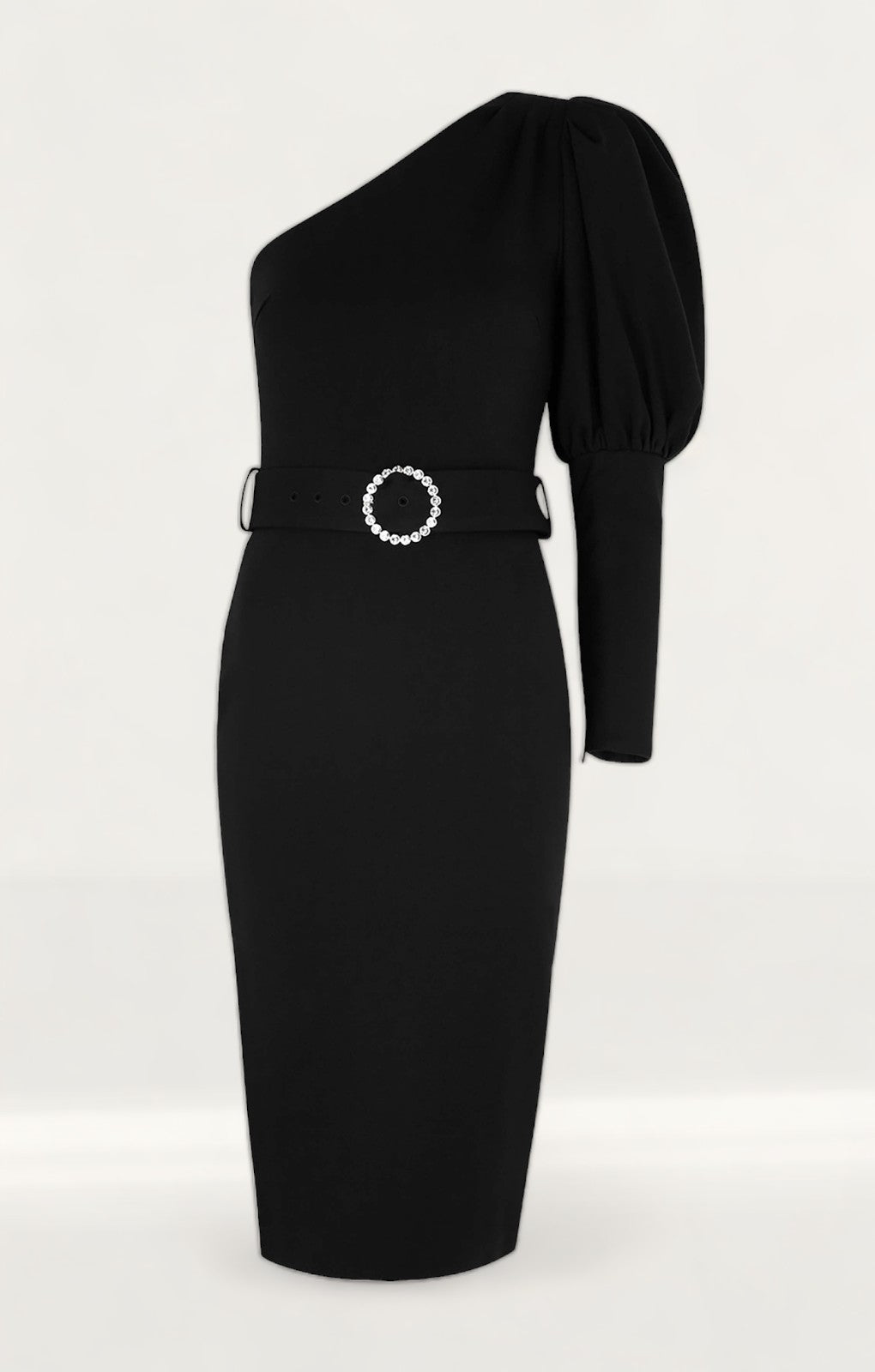 Black midi dress with belt best sale