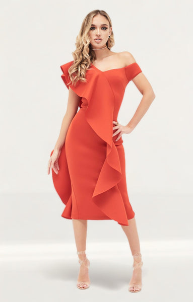 Lavish alice scuba store frilled midi dress