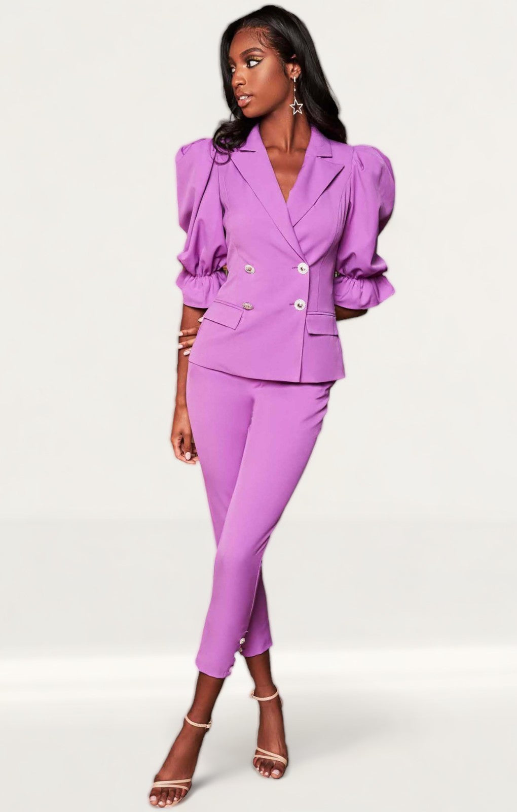 Lavish Alice Purple Balloon Sleeve Blazer And Corset Waist Trousers
