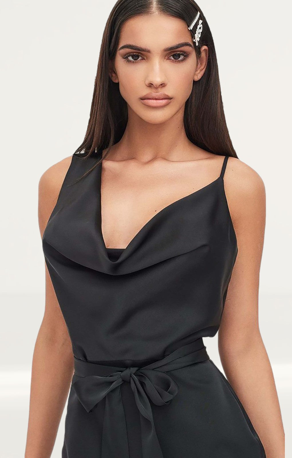 Lavish Alice Satin Cowl Neck Midi Dress In Black