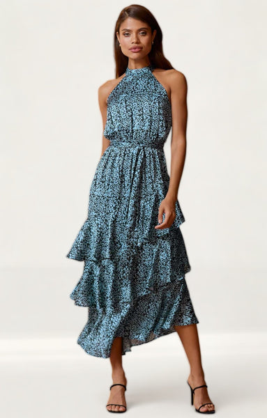 Lipsy Printed Tiered Halter Midi Dress