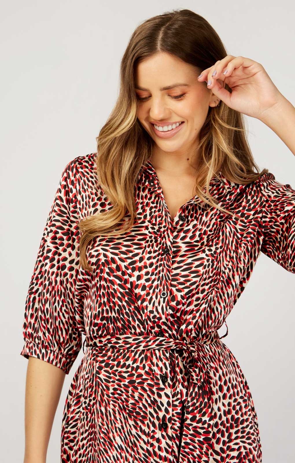 Little Mistress Black And Red Print Midaxi Shirt Dress