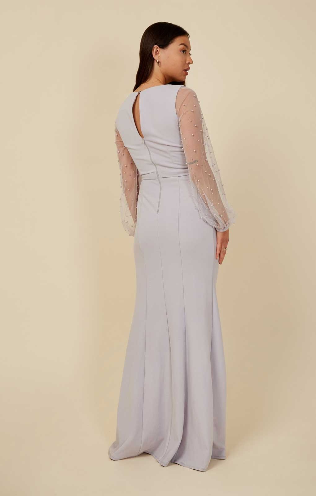 Rent Little Mistress Sofie Dusty Blue Pearl Mesh Maxi Dress Hirestreet