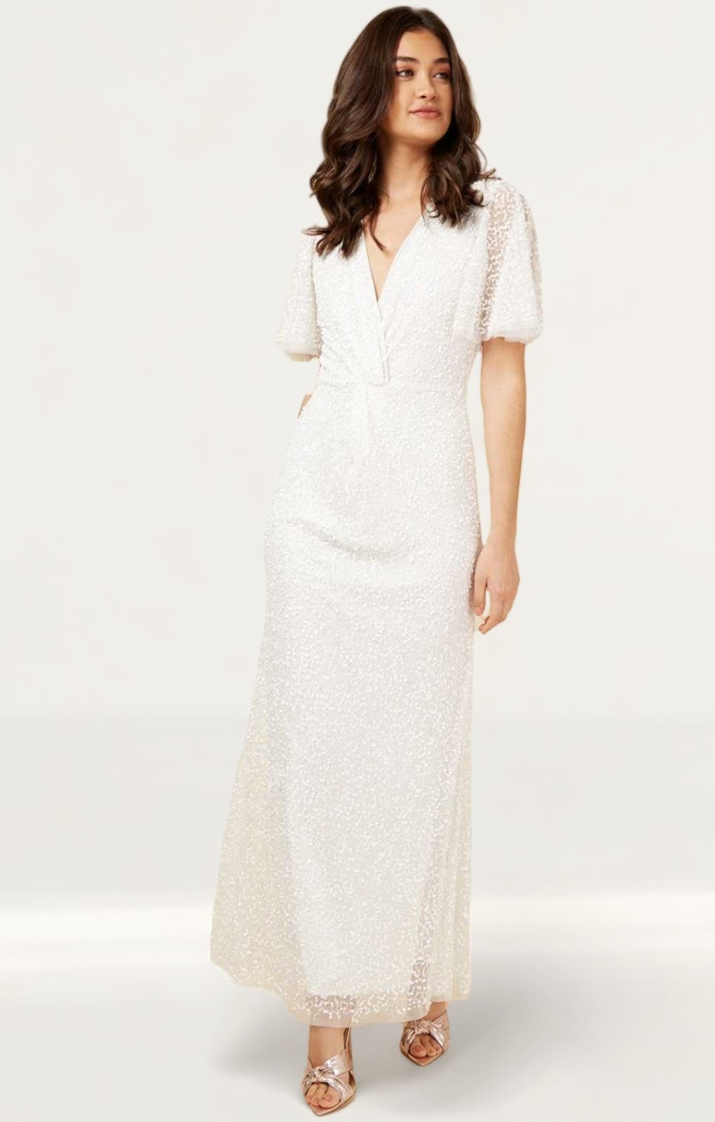 Little Mistress Helen Bridal Ivory Embellished Maxi Dress