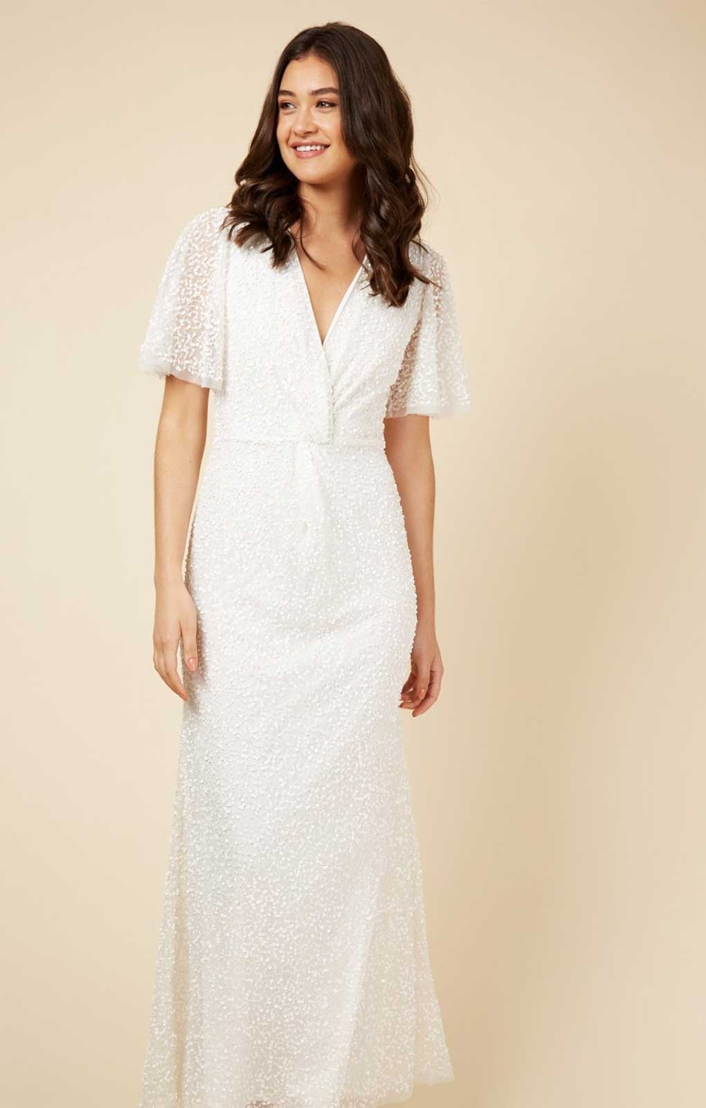 Little Mistress Helen Bridal Ivory Embellished Maxi Dress