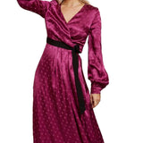 Little Mistress Tasmin Mulberry Polka-Dot Asymmetric Maxi Wrap Dress