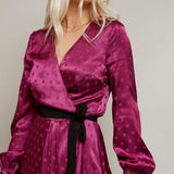 Little Mistress Tasmin Mulberry Polka-Dot Asymmetric Maxi Wrap Dress