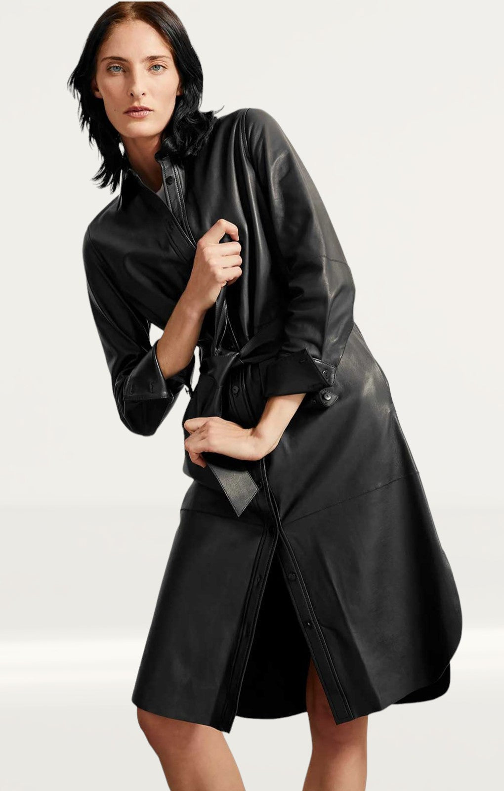 Rent M S Black Leather Belted Midi Shirt Dress Hirestreet