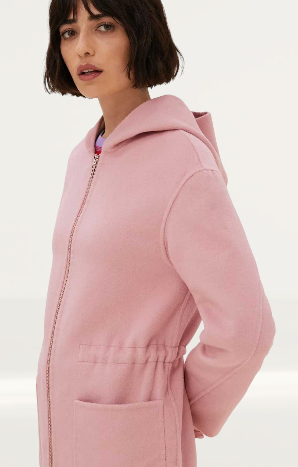 M S Pink Wool Blend Drawstring Parka