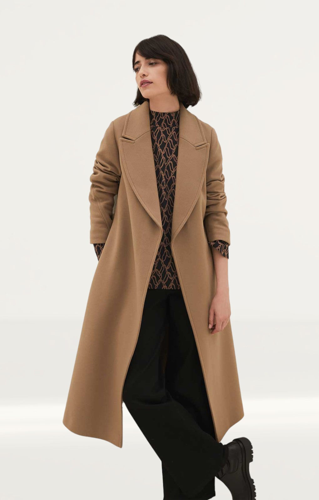 M S Wool Belted Longline Wrap Coat