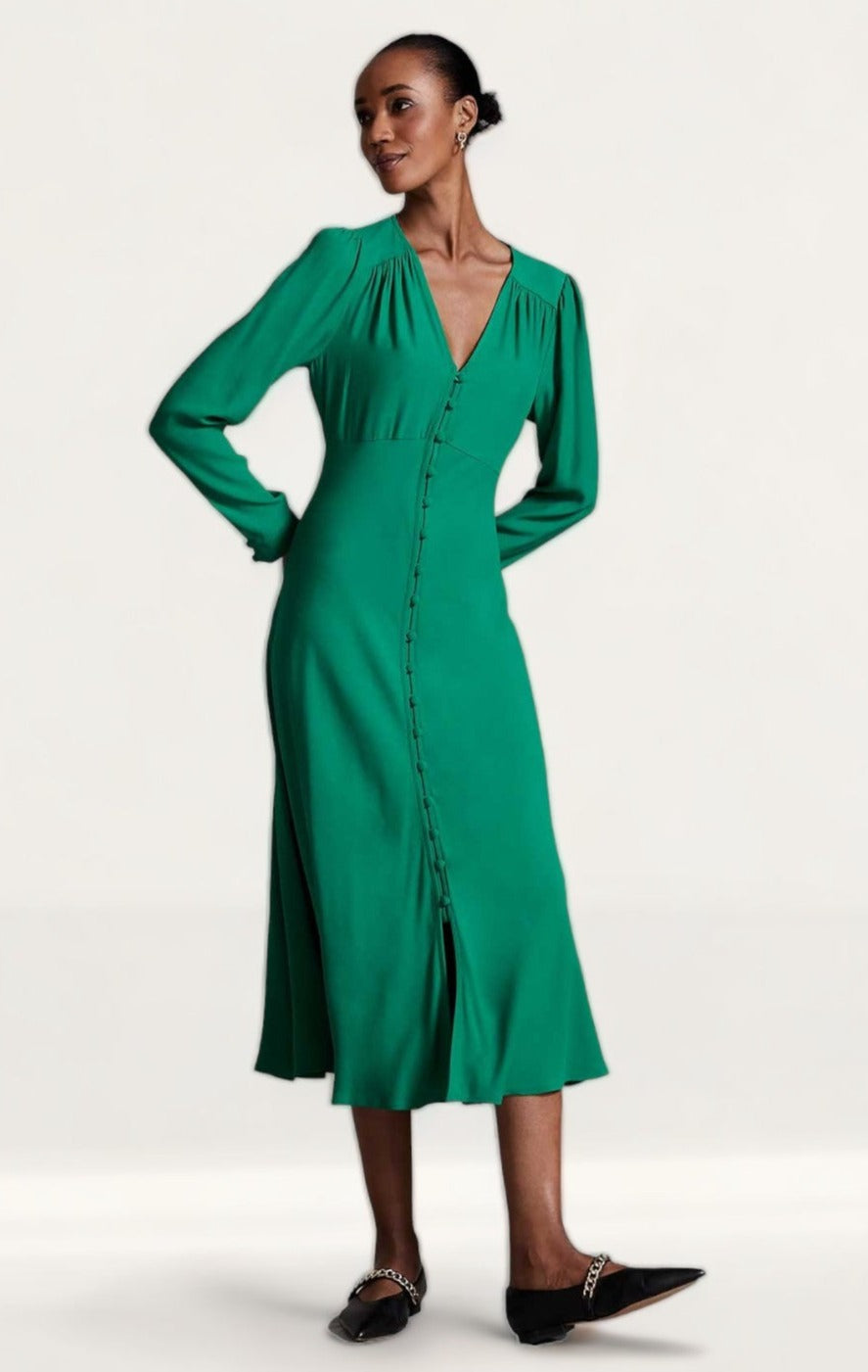 M&S X Ghost Green Long Sleeve Midi Dress