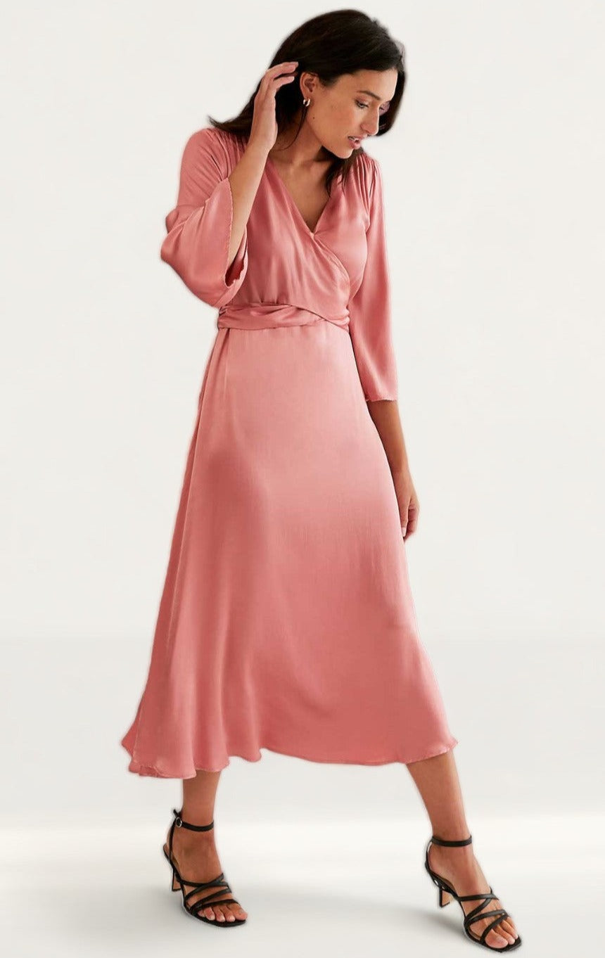 Rent M S X Ghost Satin V Neck Midi Wrap Dress Hirestreet