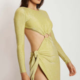 Meshki Green Shimmer Christina Backless Maxi Wrap Dress