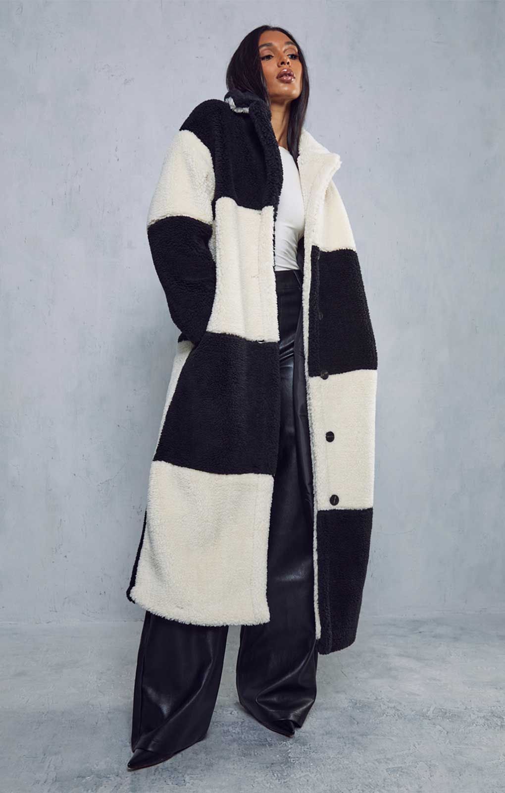 Rent Misspap Black Two Tone Colour Block Teddy Coat Hirestreet