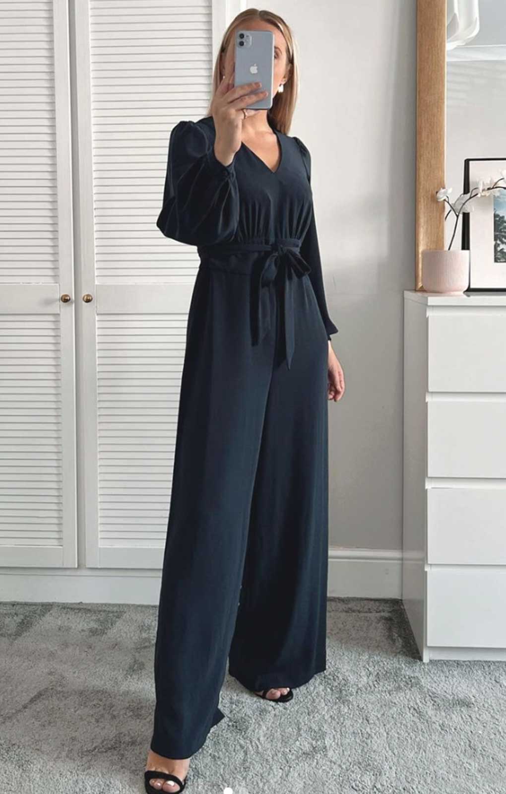 Rent M S Navy Long Sleeve Wide Leg Jumpsuit Hirestreet