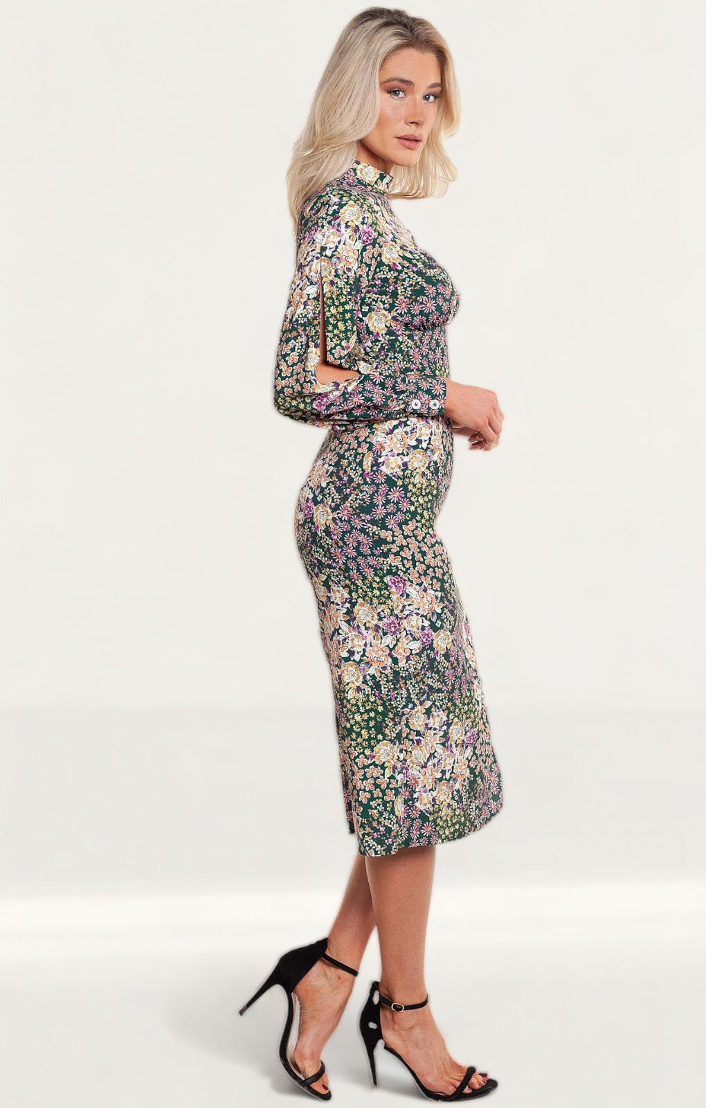 Floral high neck midi dress best sale