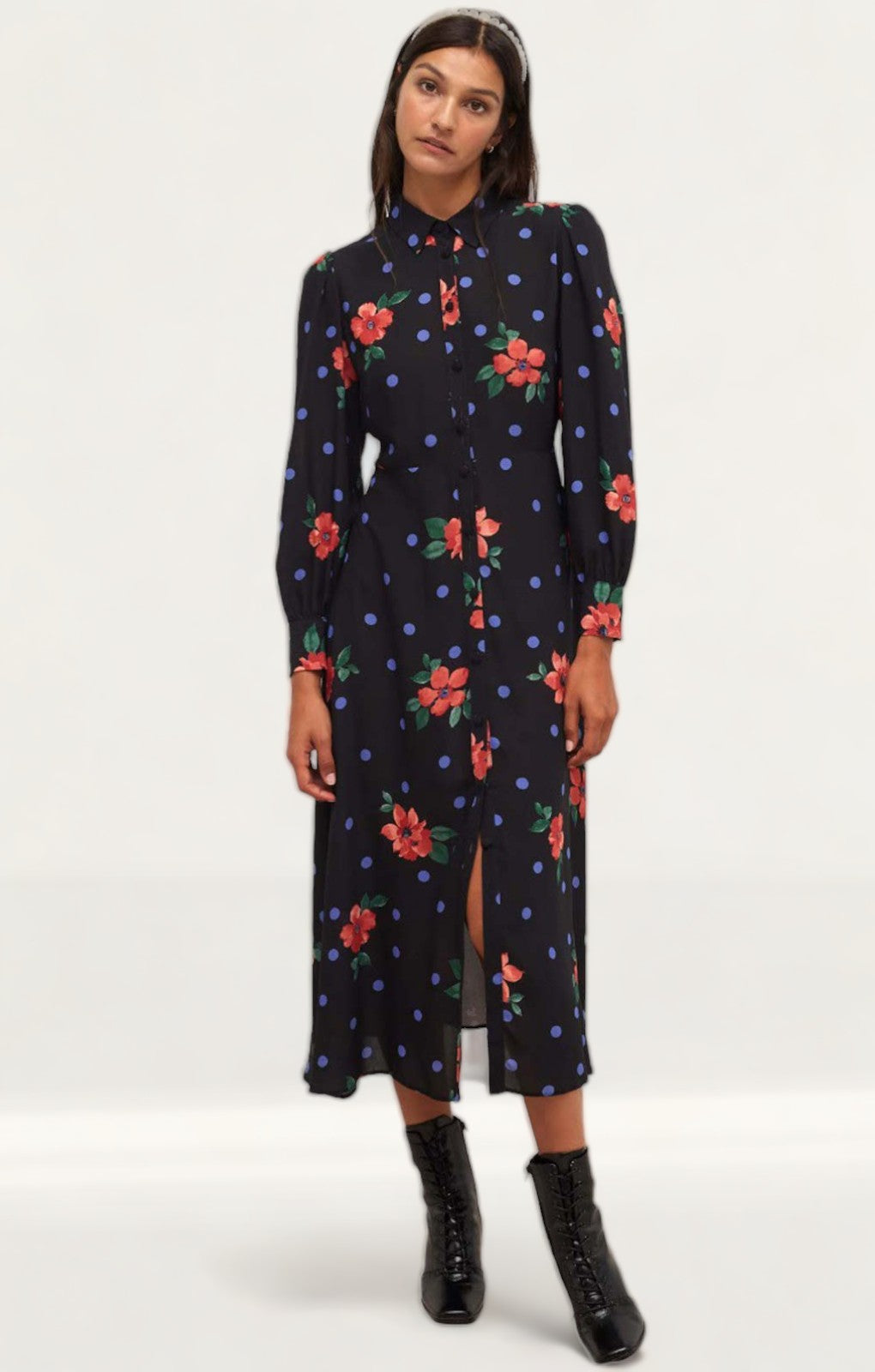 Nobody's Child Black Spot Floral Tessie Midi Dress