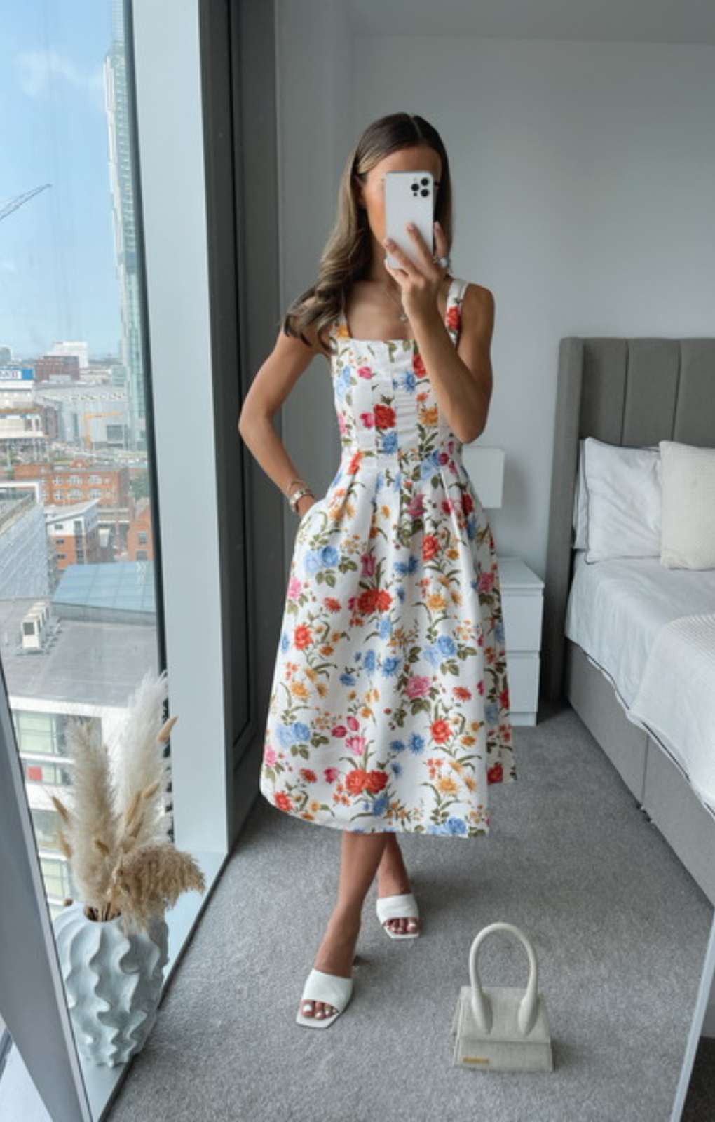 Rent Oasis Floral Print Bodice Pleat Midi Dress Hirestreet