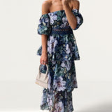 Oasis Leanna Floral Tiered Organza Bardot Midi Dress