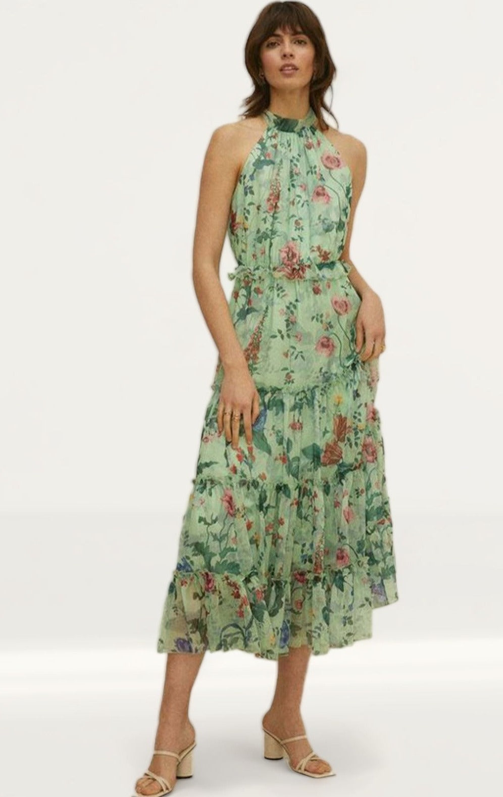 Oasis Trailing Flower Printed Halter Midi Dress