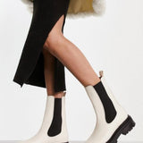 Leather Pull On Chunky Boots In White