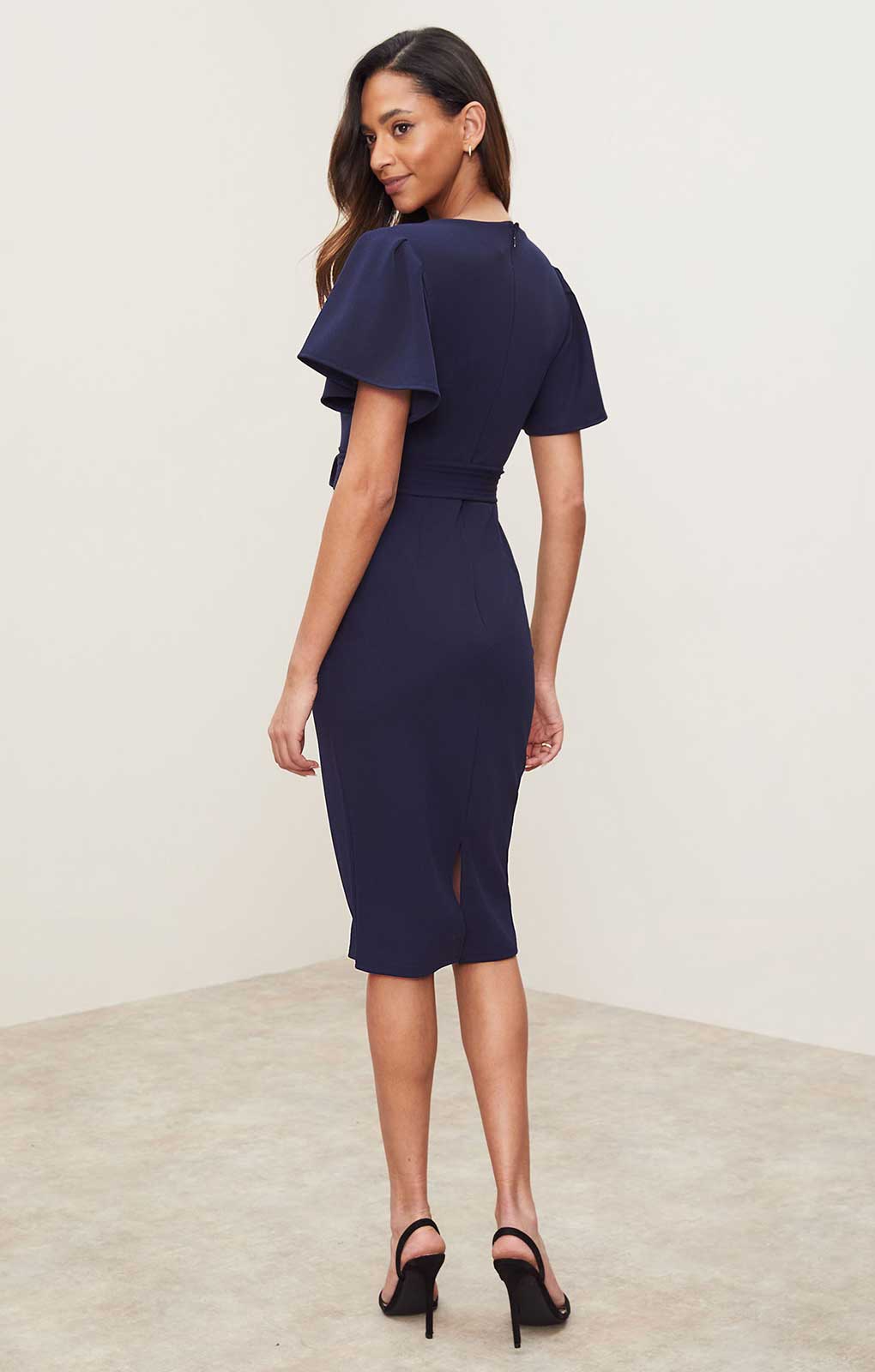 Lipsy Navy Square Neck Belted Midi Dress