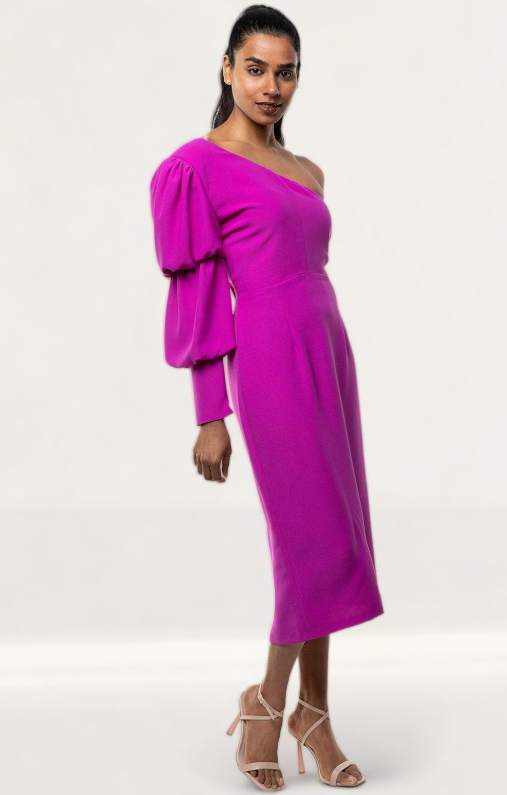 Pink one shoulder midi dress best sale