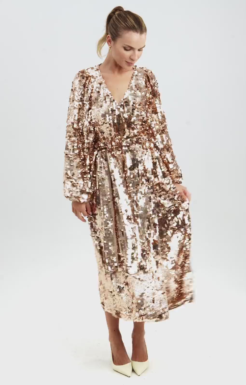 Rent ASOS EDITION Gold Sequin Wrap Midi Dress Hirestreet