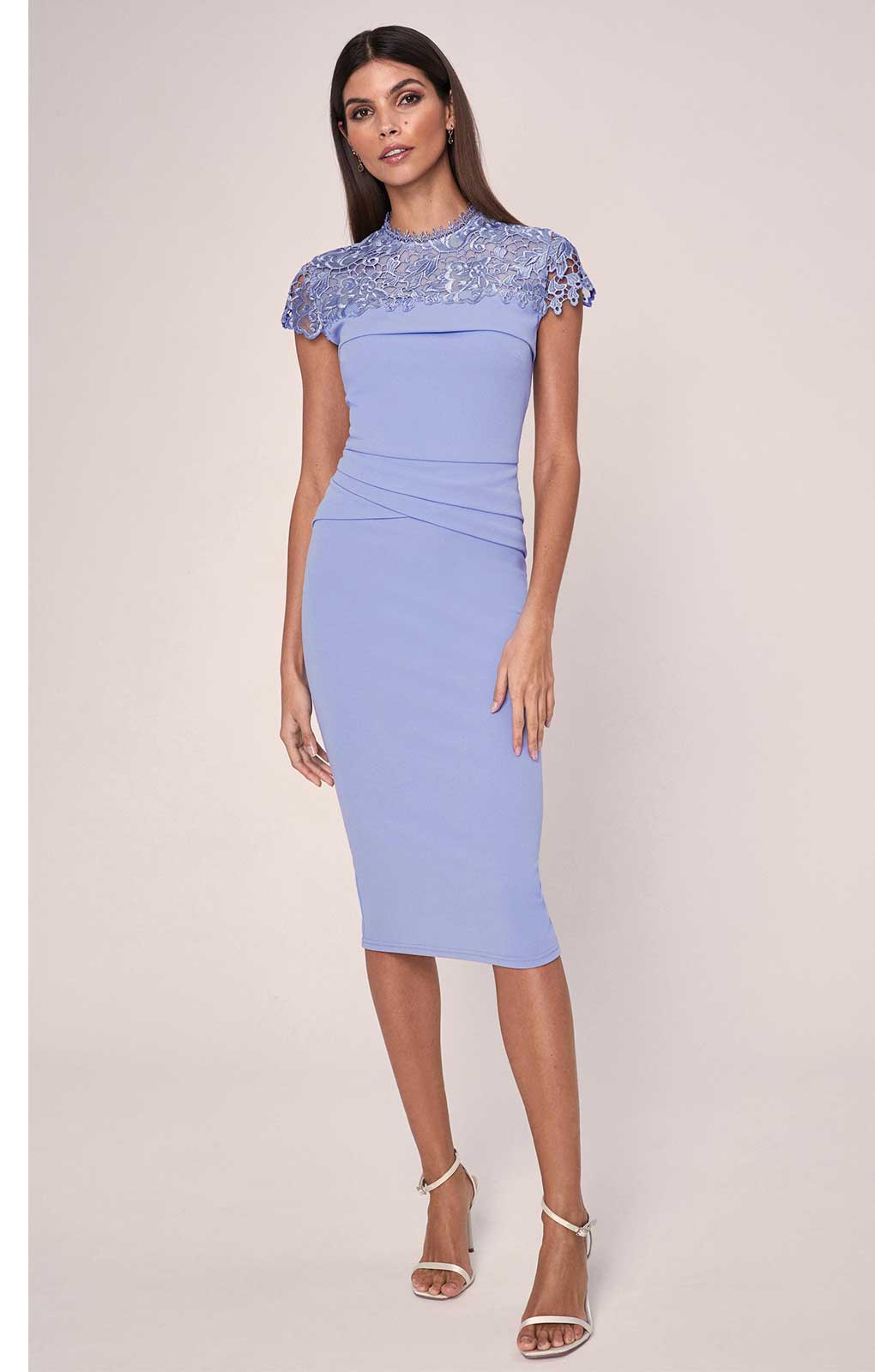 Rent Lipsy Cornflower Blue Lace Top Bodycon Dress | Hirestreet