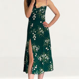 Reformation Juliette Buena Midi Dress in Emerald Floral Print