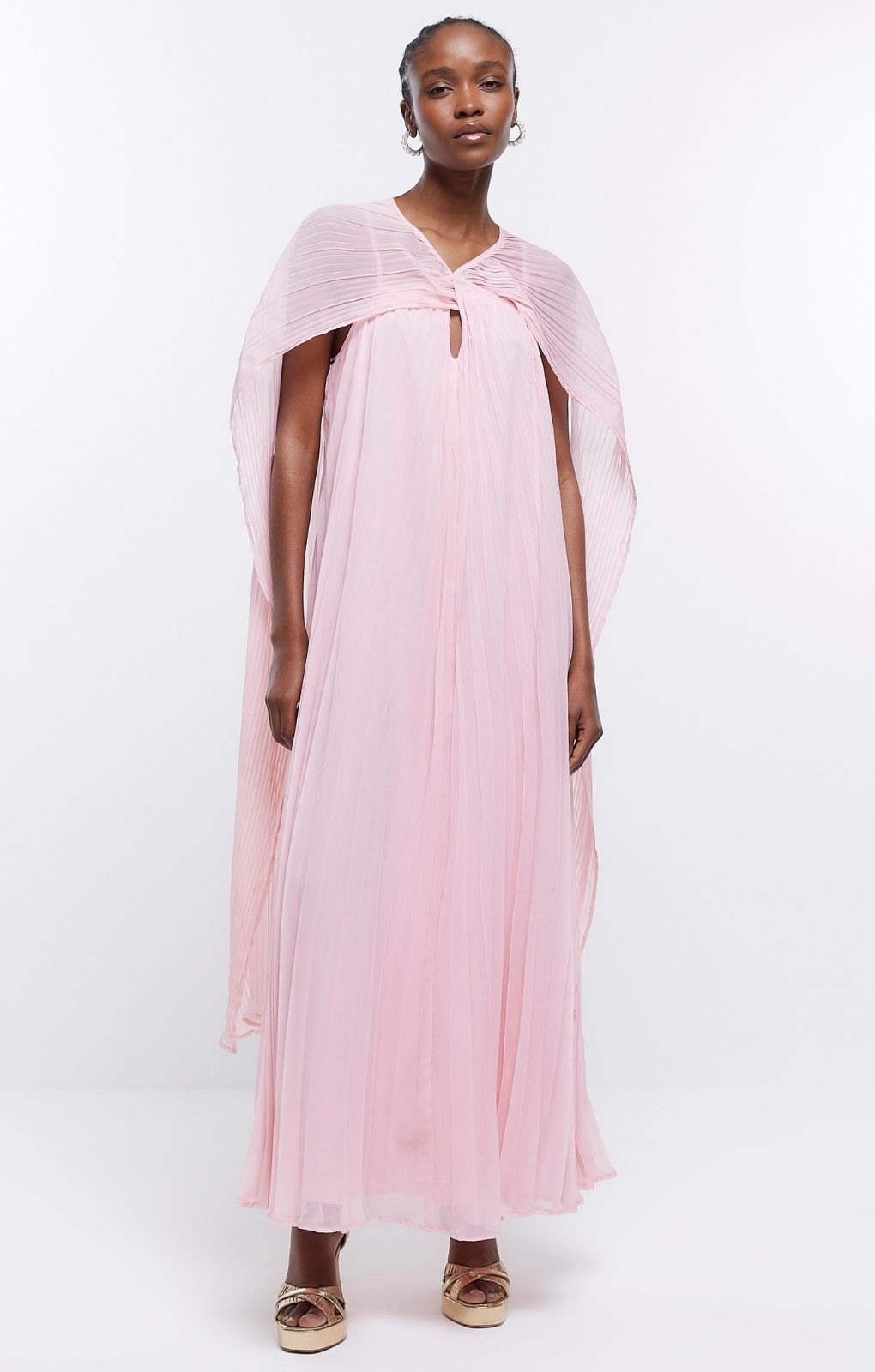 Rent River Island Pink Pleated Cape Maxi Dress Hirestreet