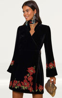 Rixo Iris Black Poppy Mini Dress in Velvet