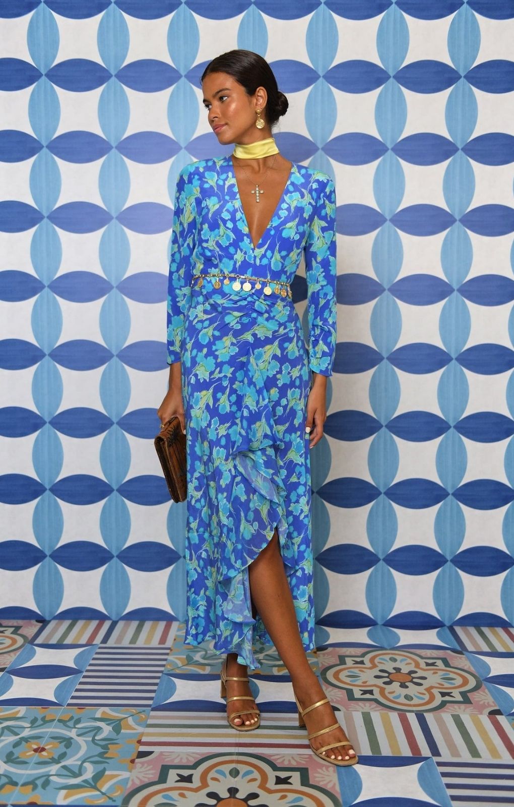 Rent Rixo Blue Rose Floral Midi Dress Hirestreet