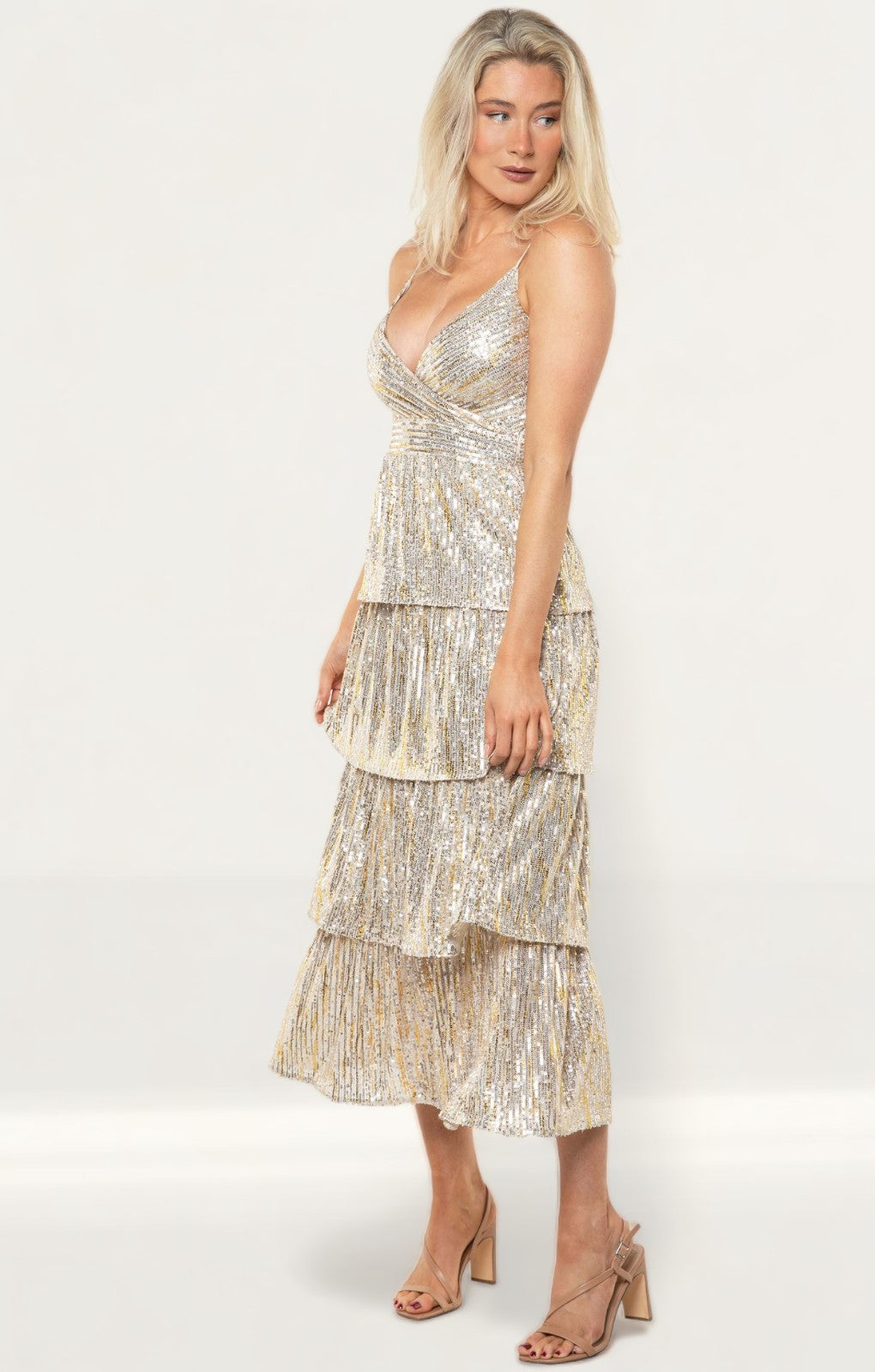 Saylor Dalarie Gold Sequin Maxi Dress